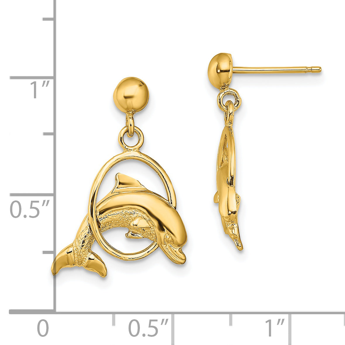 14K 2-D Polished Dolphin Jumping Through Hoop Earrings