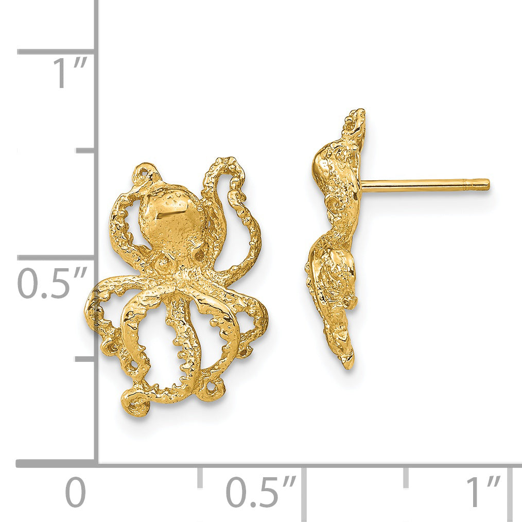 14K 2-D Polished Octopus Post Earrings