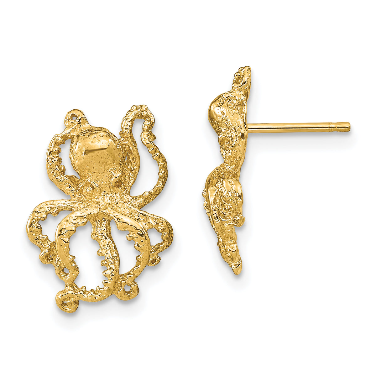 14K 2-D Polished Octopus Post Earrings