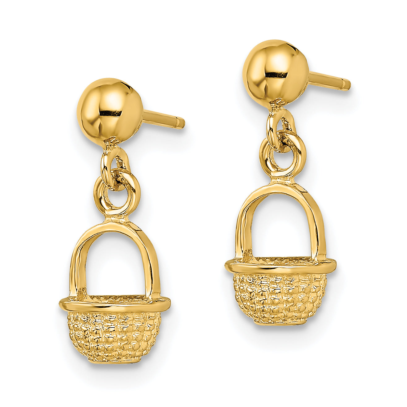 14K 3-D Mini Basket Drop Earrings