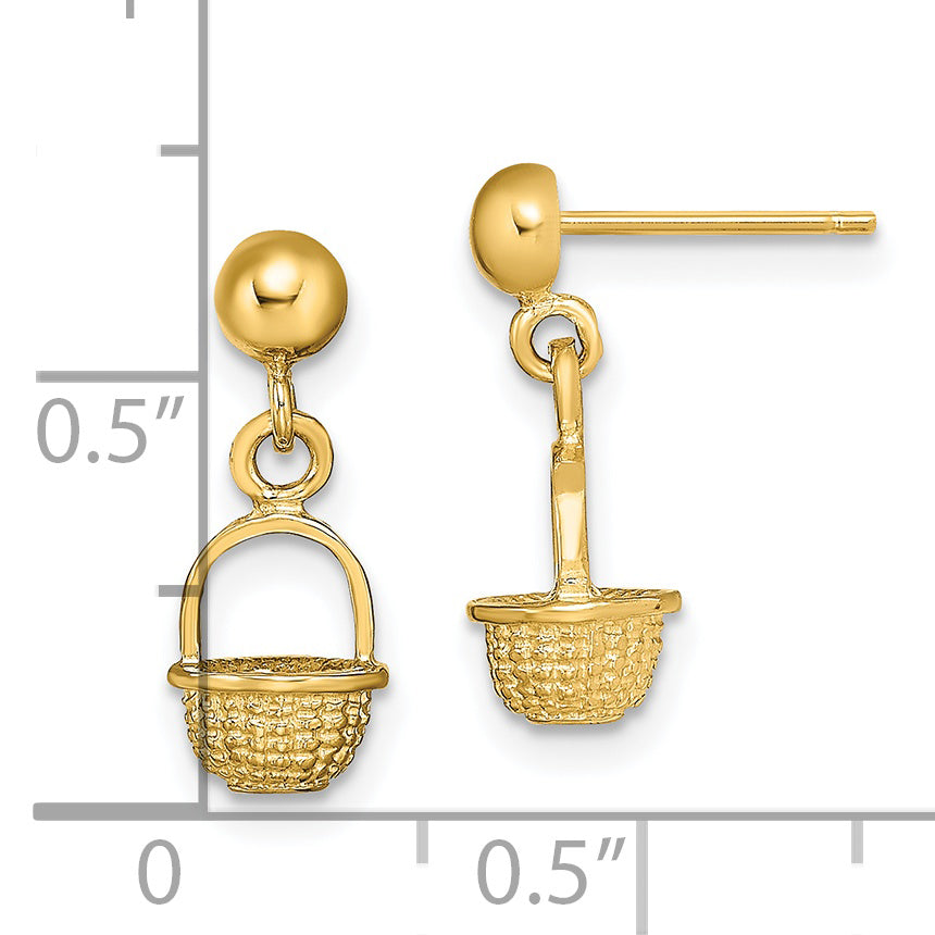 14K 3-D Mini Basket Drop Earrings