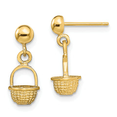 14K 3-D Mini Basket Drop Earrings