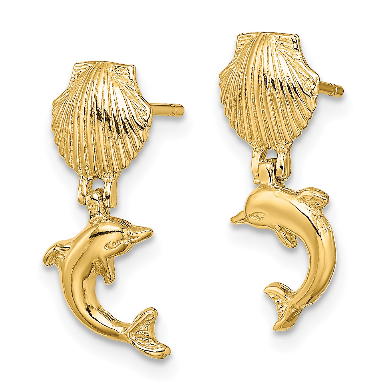 14K Dolphin Dangle From Mini Scallop Earrings