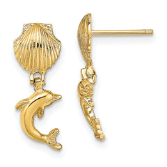 14K Dolphin Dangle From Mini Scallop Earrings