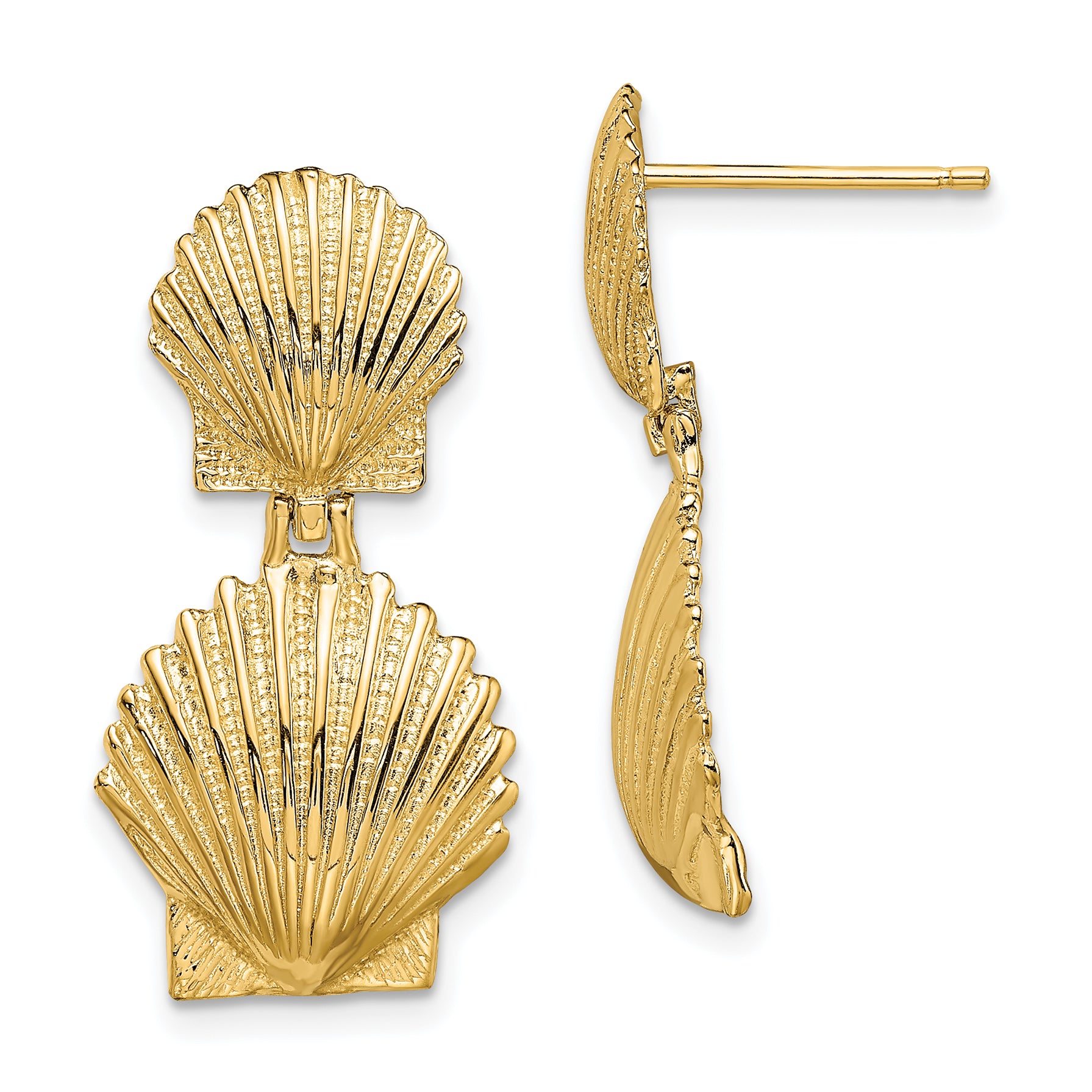 14K Double Scallop Shell Post Earrings