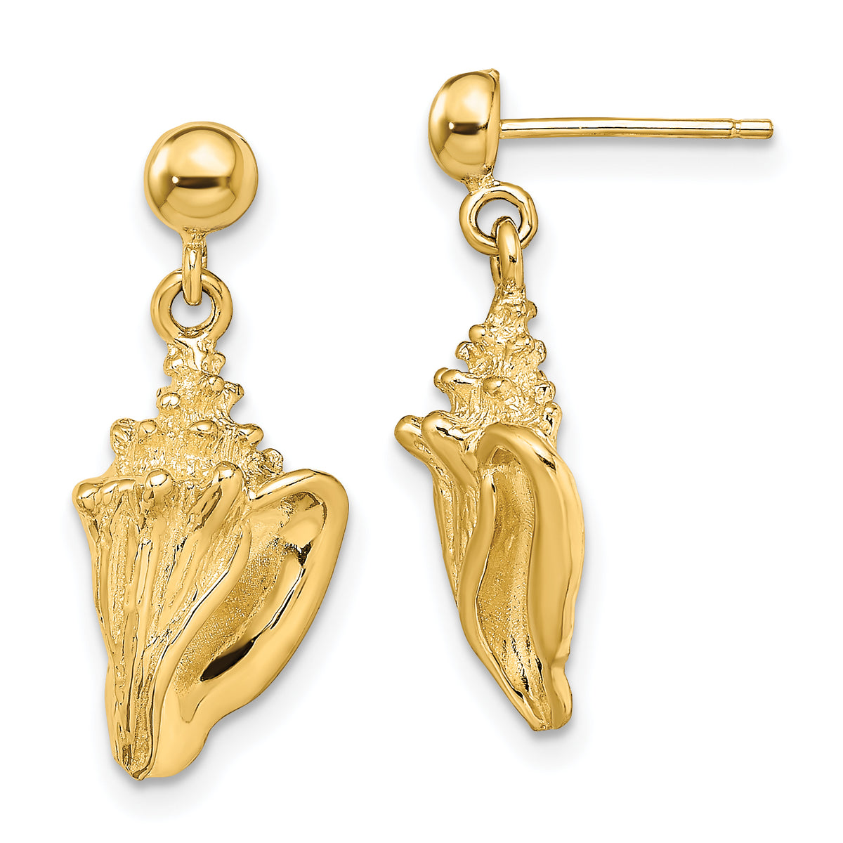 14K Conch Shell Dangle Earrings