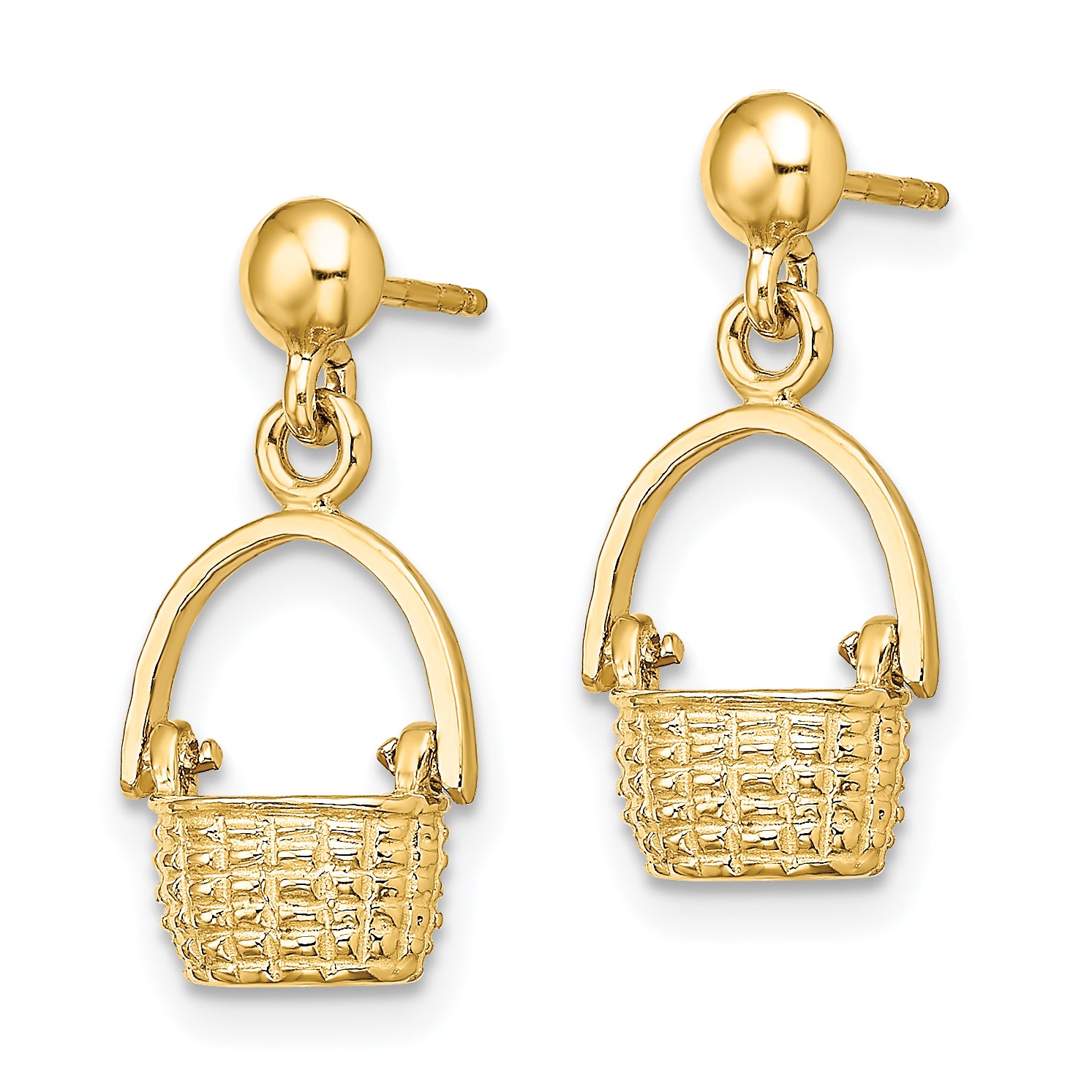 14K 3-D Basket / Moveable Handle Dangle Earrings