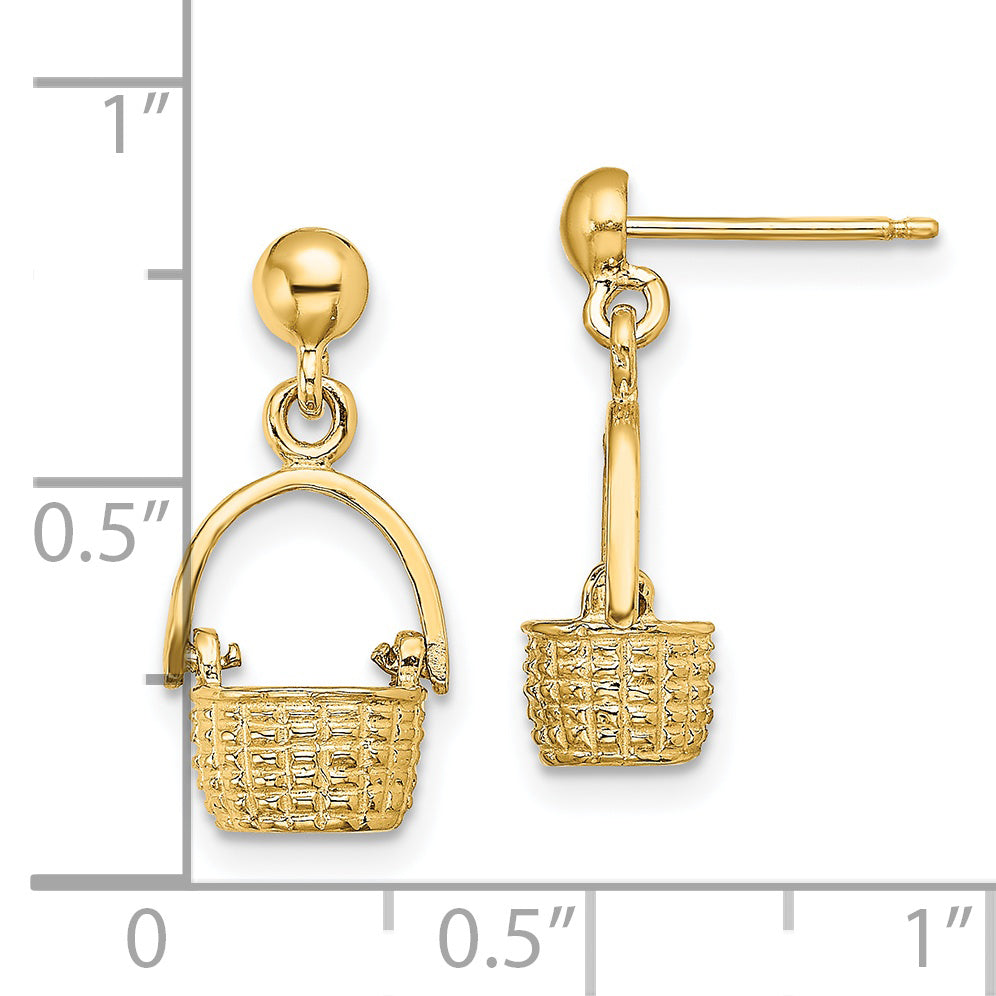 14K 3-D Basket / Moveable Handle Dangle Earrings