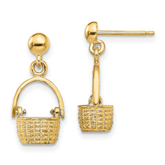 14K 3-D Basket / Moveable Handle Dangle Earrings