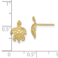 14K 2-D  Textured Sea Turtle Post Earrings