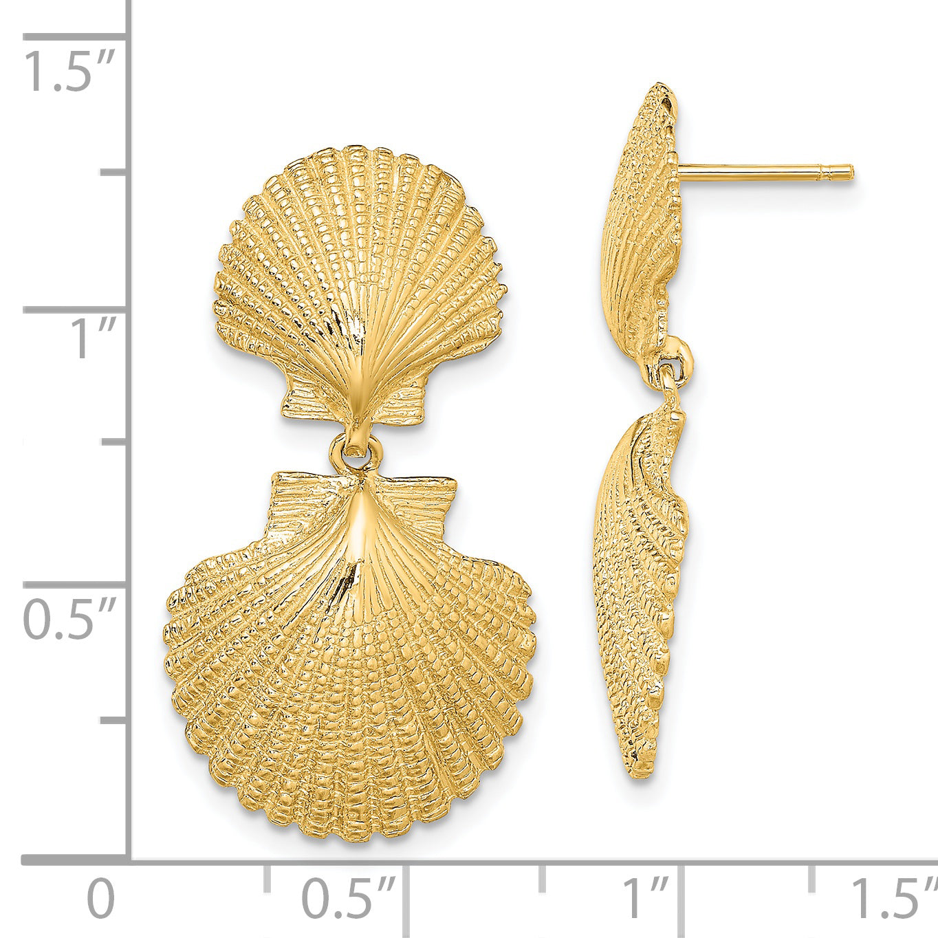 14K Double Scallop Dangle Earrings