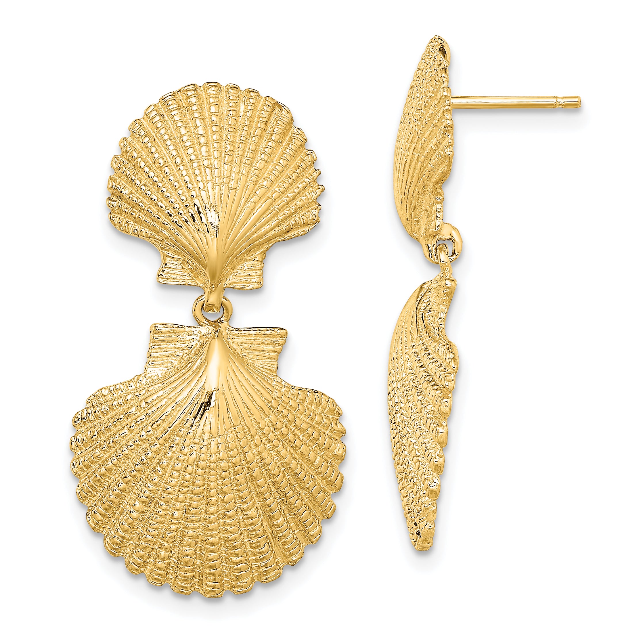 14K Double Scallop Dangle Earrings