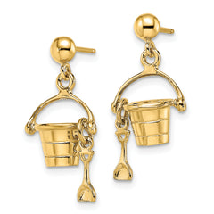 14K 3-D Beach Bucket w/ Shovel Dangle Earrings