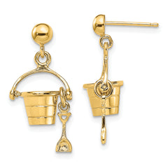 14K 3-D Beach Bucket w/ Shovel Dangle Earrings