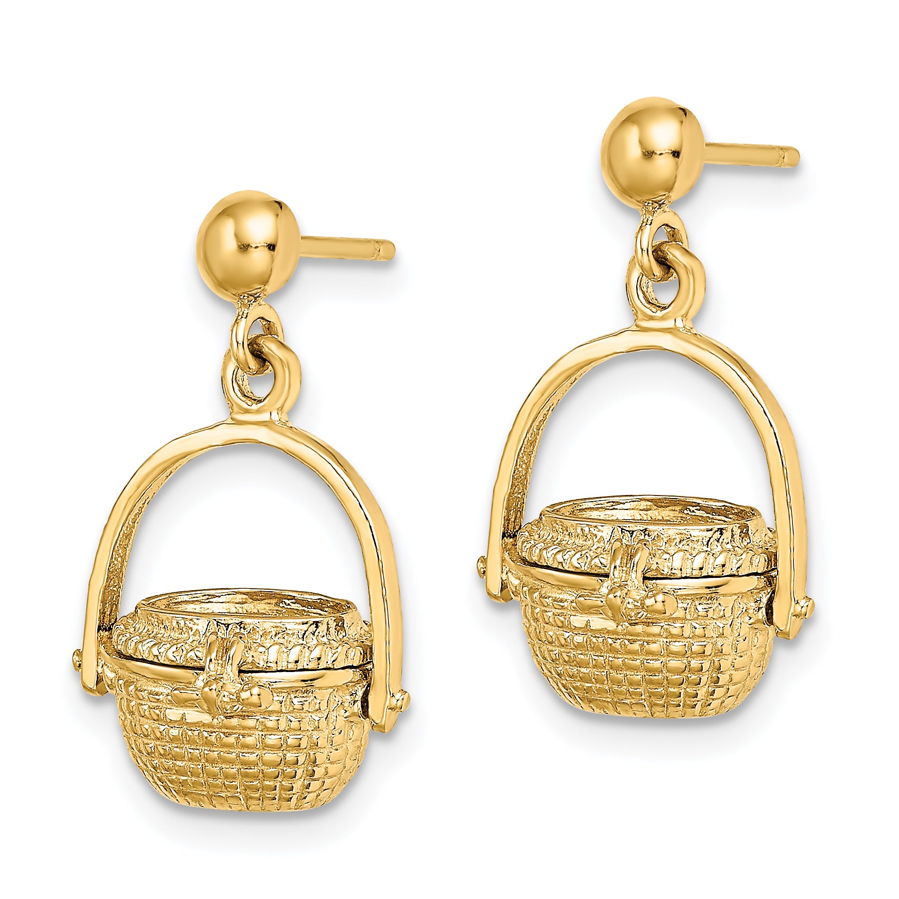 14K 3-D Nantucket Basket Dangle Earrings