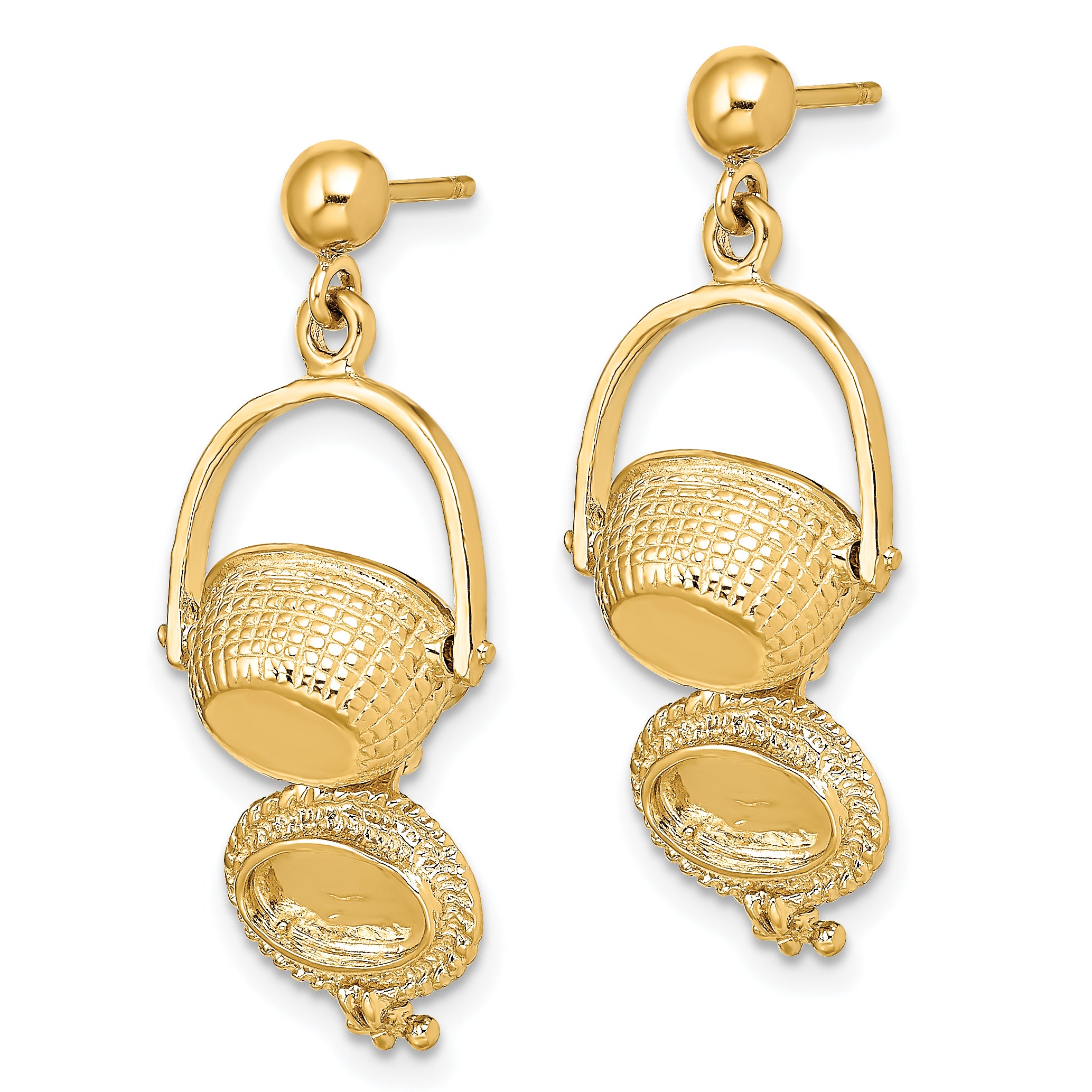 14K 3-D Nantucket Basket Dangle Earrings