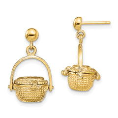 14K 3-D Nantucket Basket Dangle Earrings