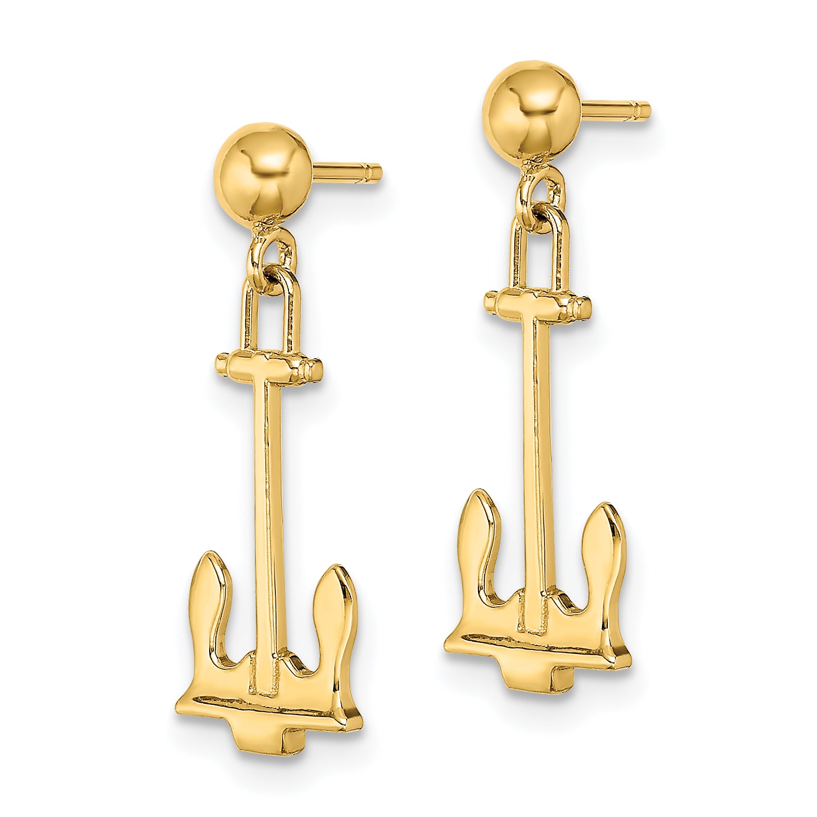 14K Polished Navy Anchor Dangle Earrings