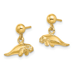 14K 3-D Polished Mini Manatee Dangle Earrings