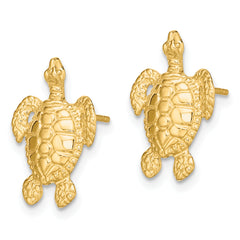 14K Polished and Textured Sea Turtle Post Earrings