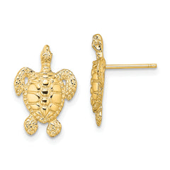 14K Polished and Textured Sea Turtle Post Earrings