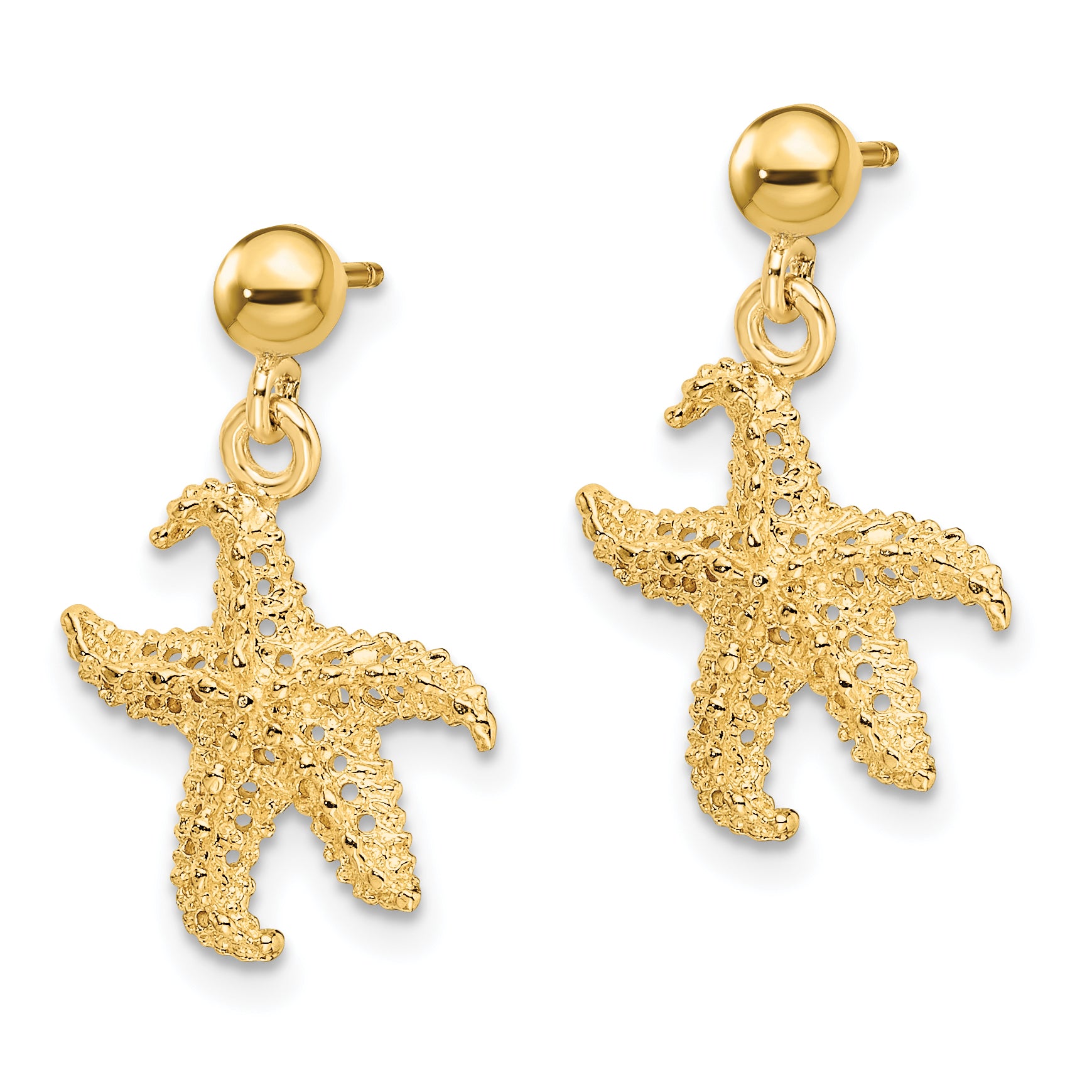 14K 3D Starfish Post Dangle Earrings