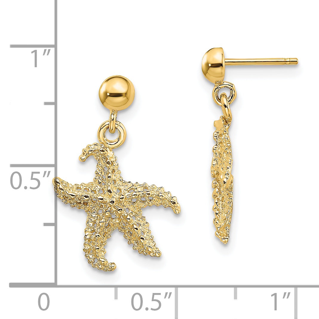 14K 3D Starfish Post Dangle Earrings