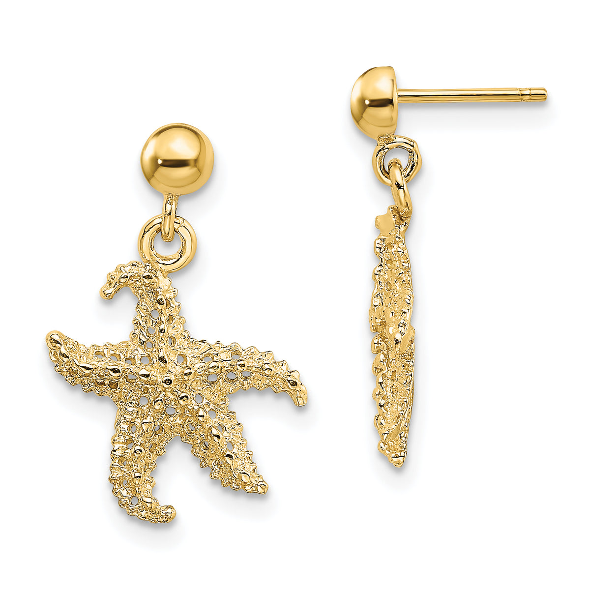 14K 3D Starfish Post Dangle Earrings