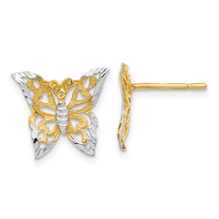 14k w/Rhodium Butterfly Post Earrings