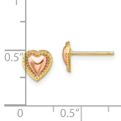 14k Two-Tone Beaded Heart Post Earrings