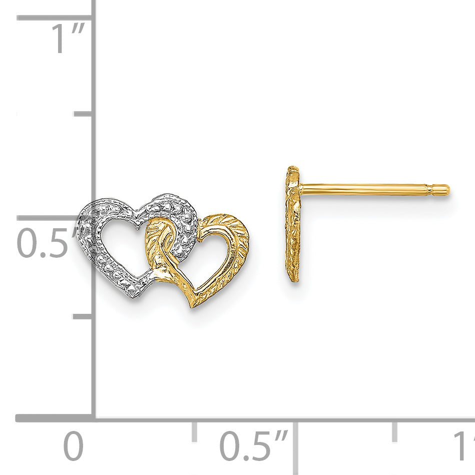 14K w/White Rhodium Polished Intertwined Hearts Post Earrings