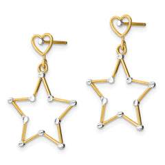 14k w/ RH Diamond-Cut Heart and Star Post Dangle Earrings