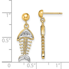 14K W/ Rhodium Fishbone Dangle Earrings