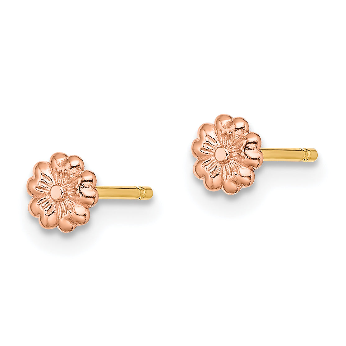 14k Rose Gold with Yellow Gold Post Flower Post Earrings