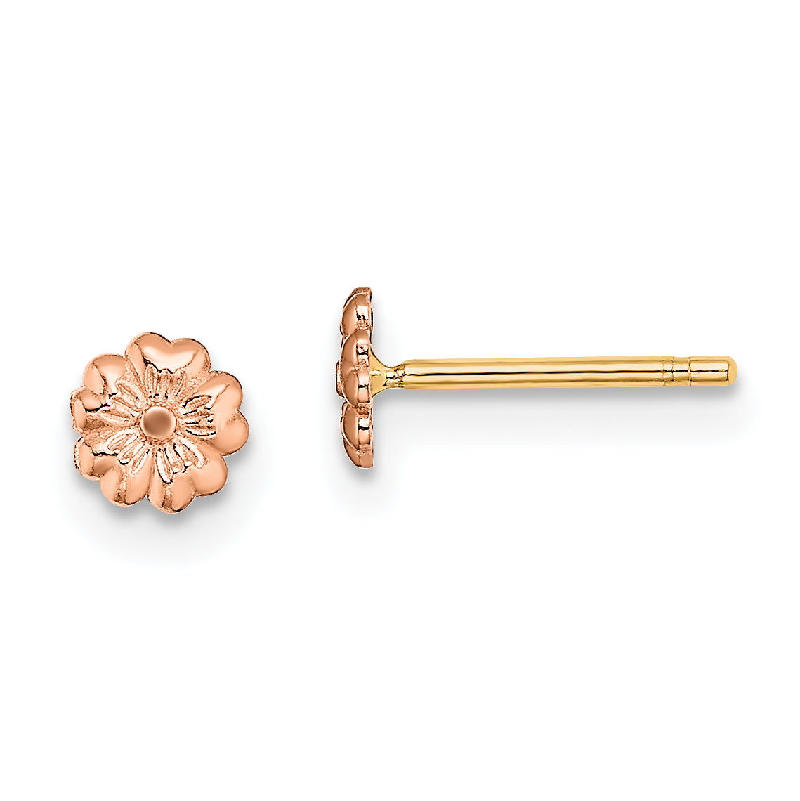 14k Rose Gold with Yellow Gold Post Flower Post Earrings