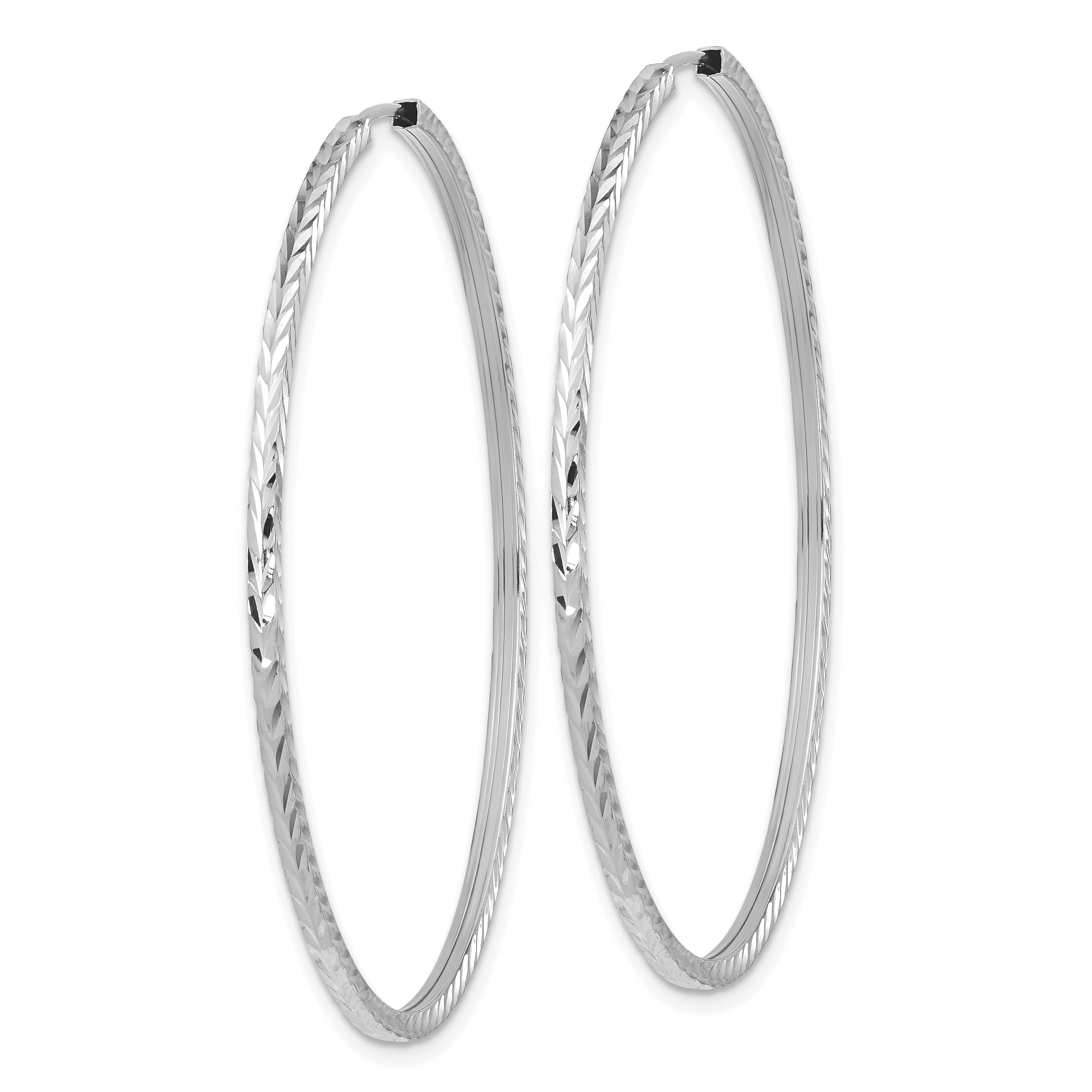 14k White Gold Diamond-cut Square Tube Endless Hoop Earrings