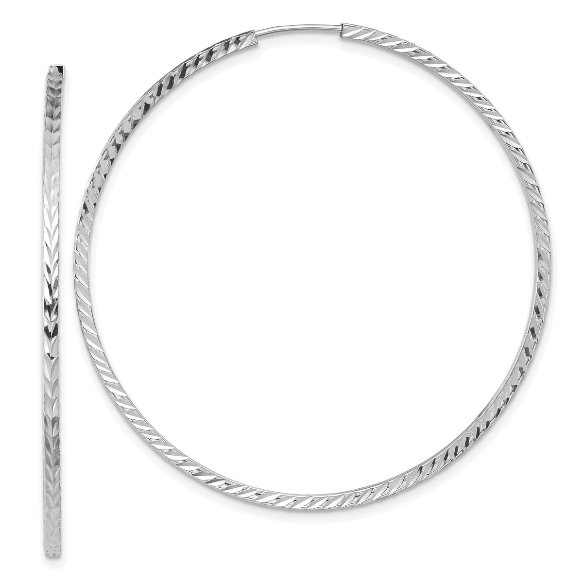 14k White Gold Diamond-cut Square Tube Endless Hoop Earrings