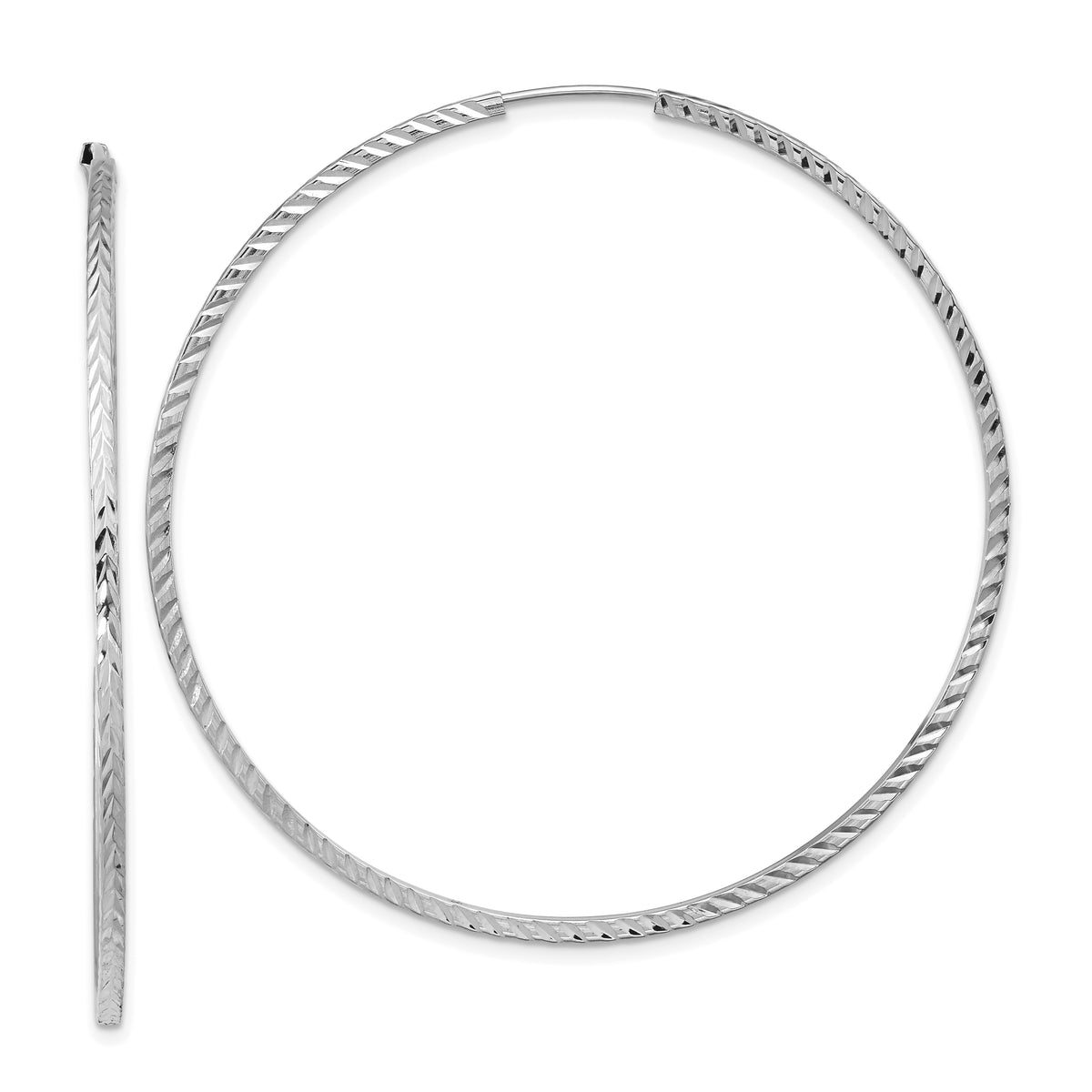 14k White Gold Diamond-cut Square Tube Endless Hoop Earrings