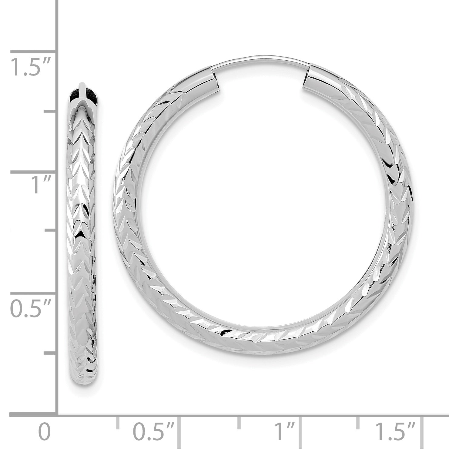 14k White Gold Polished & D/C Endless Hoop Earrings