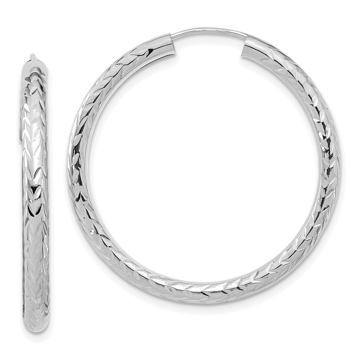 14k White Gold Polished & D/C Endless Hoop Earrings