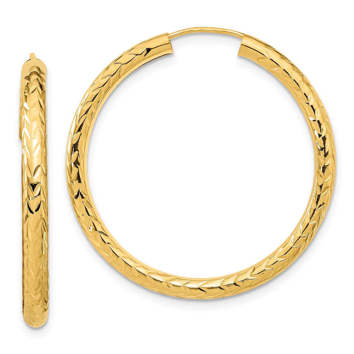 14k Polished & D/C Endless Hoop Earrings