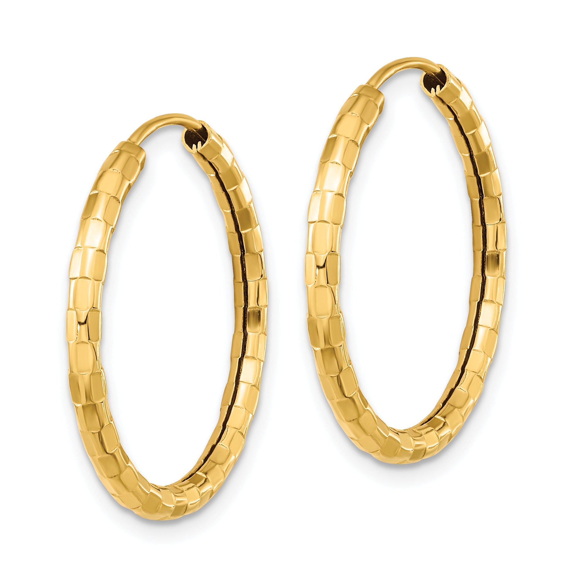 14k Gold Polished Faceted 2.5mm Hoop Earrings