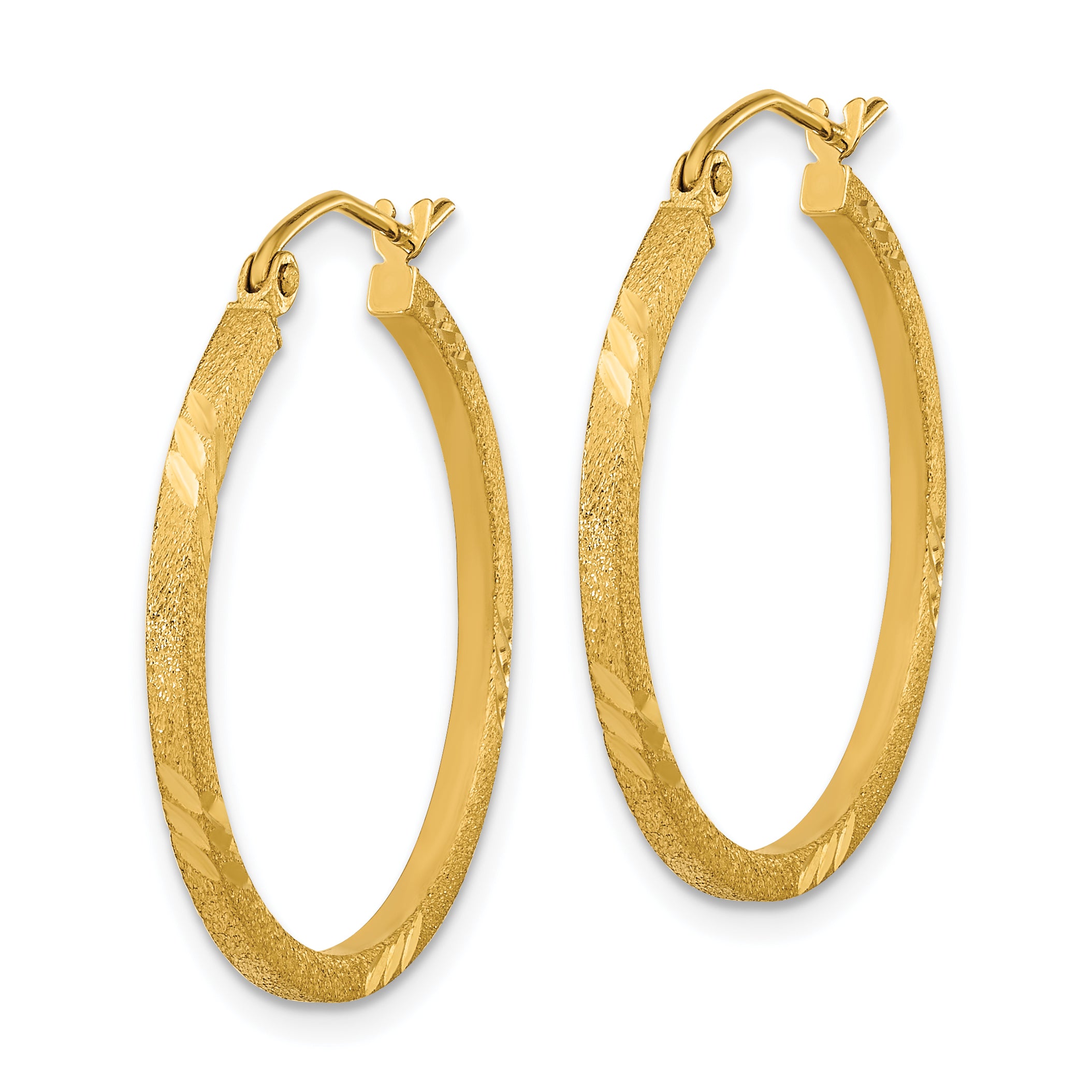 14k Satin Diamond-cut Square Tube Hoop Earrings