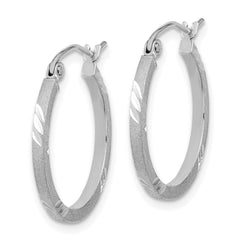 14k White Gold Satin Diamond-cut Square Tube Hoop Earrings