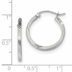 14k White Gold Satin Diamond-cut Square Tube Hoop Earrings