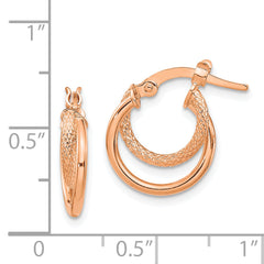 14K Rose Gold Polished Diamond-cut Hinged Hoop Earrings