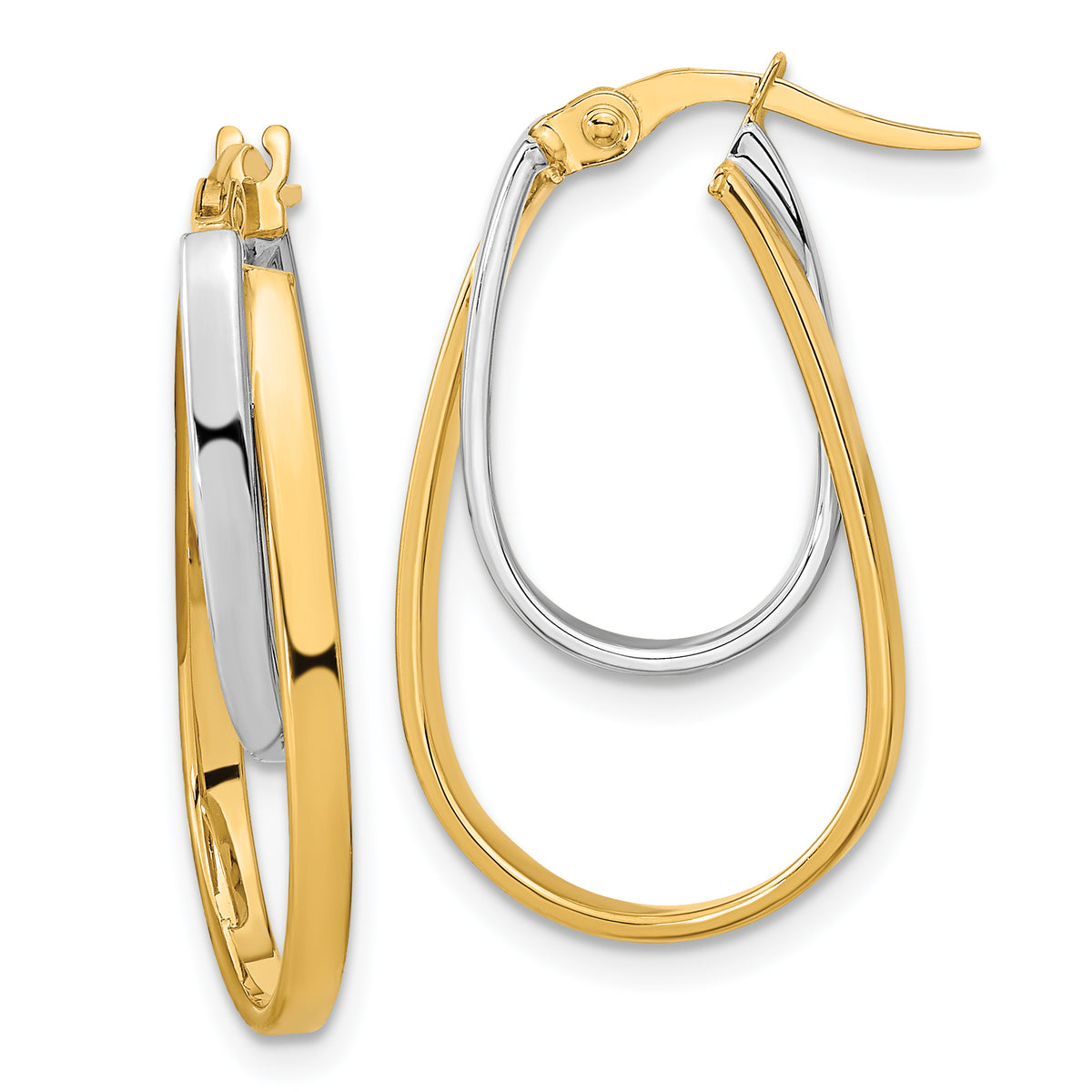 14k Two-tone Polished Double Oval Hoop Earrings