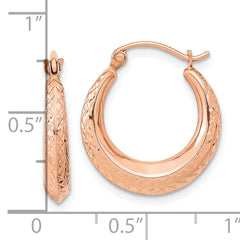 14K Rose Gold Textured Hollow Hoop Earrings