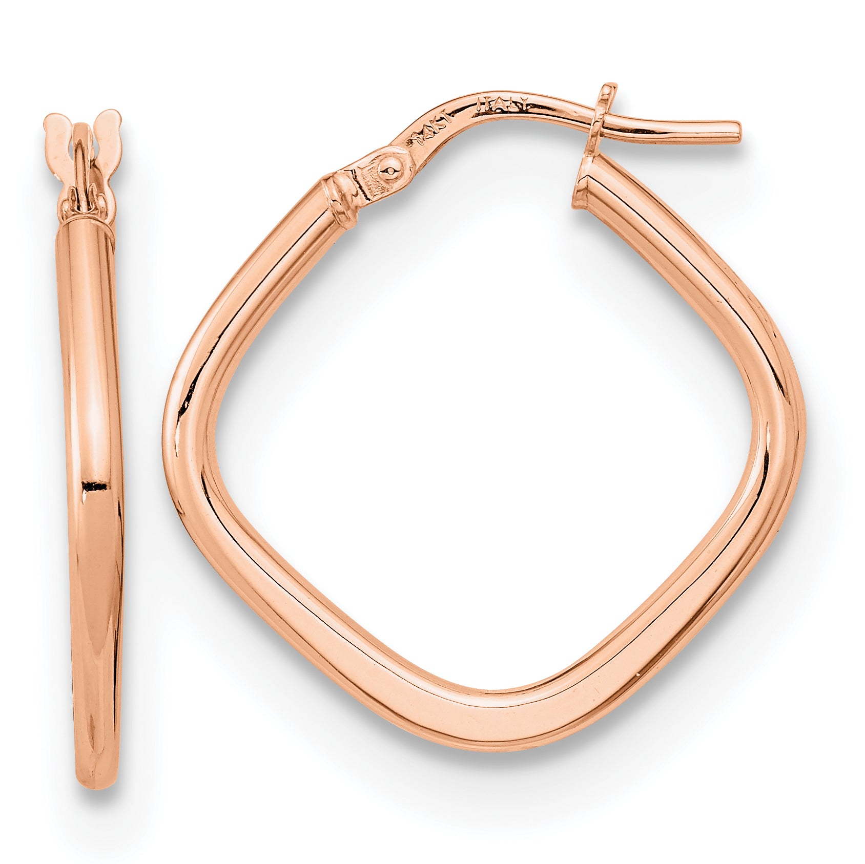 14k Rose Gold Polished Square Hoops