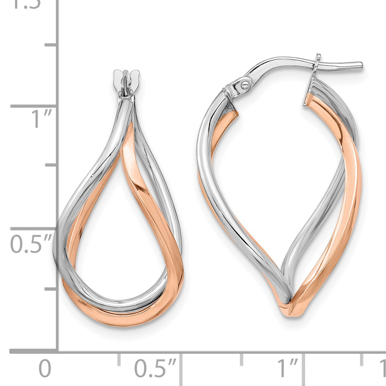 14k Yellow Gold w/White Rhodium and Rose Gold-plated Swirl Hoops